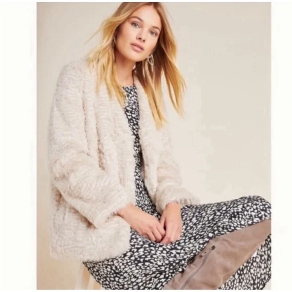 Anthropologie Noemie faux Fur Jacket Off White Color NWT SZ 1X - Picture 4 of 13